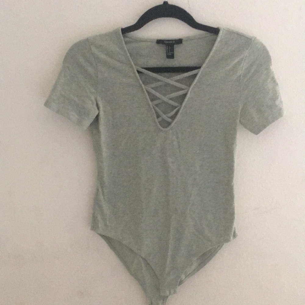 Grey lace up bodysuit